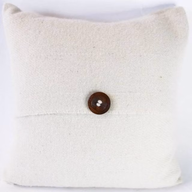Romney Marsh Wools Fostum British Soft Wool Cushion, Button Design in White, W/D/H: 40 x 40 x 40 cm