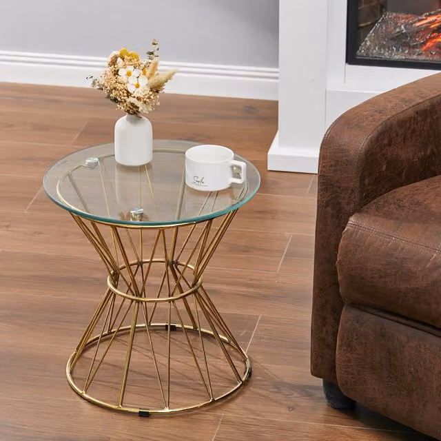 Livingandhome Modern Round Tempered Glass Coffee Table in Gold