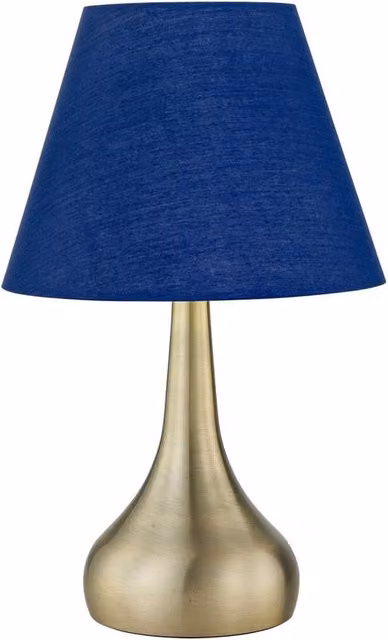 First Choice Lighting Romana Touch Operated Table Lamp in Antique Brass with Blue Fabric Shade