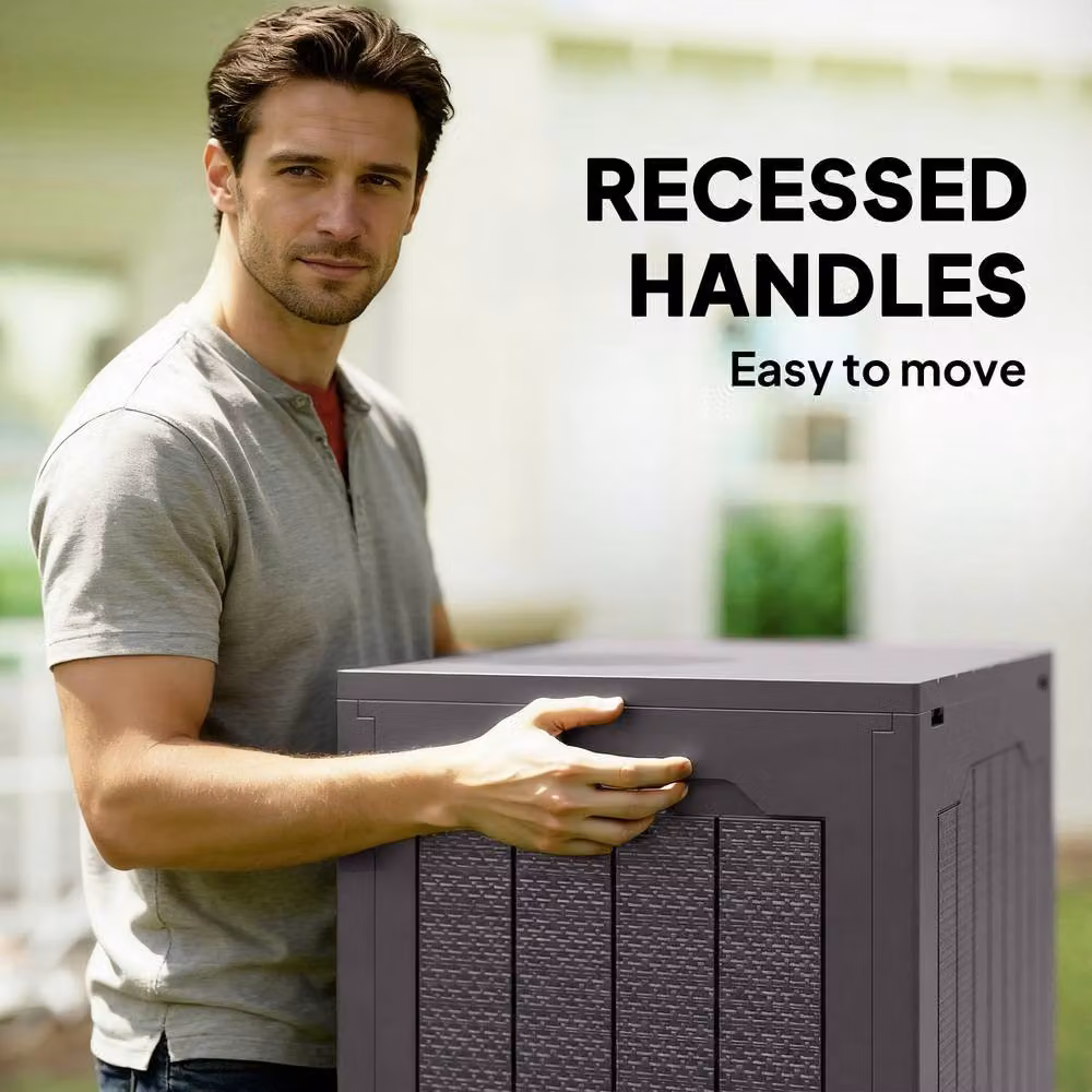 OUTSUNNY 93L Plastic Garden Storage Box with Handles in Grey – 5