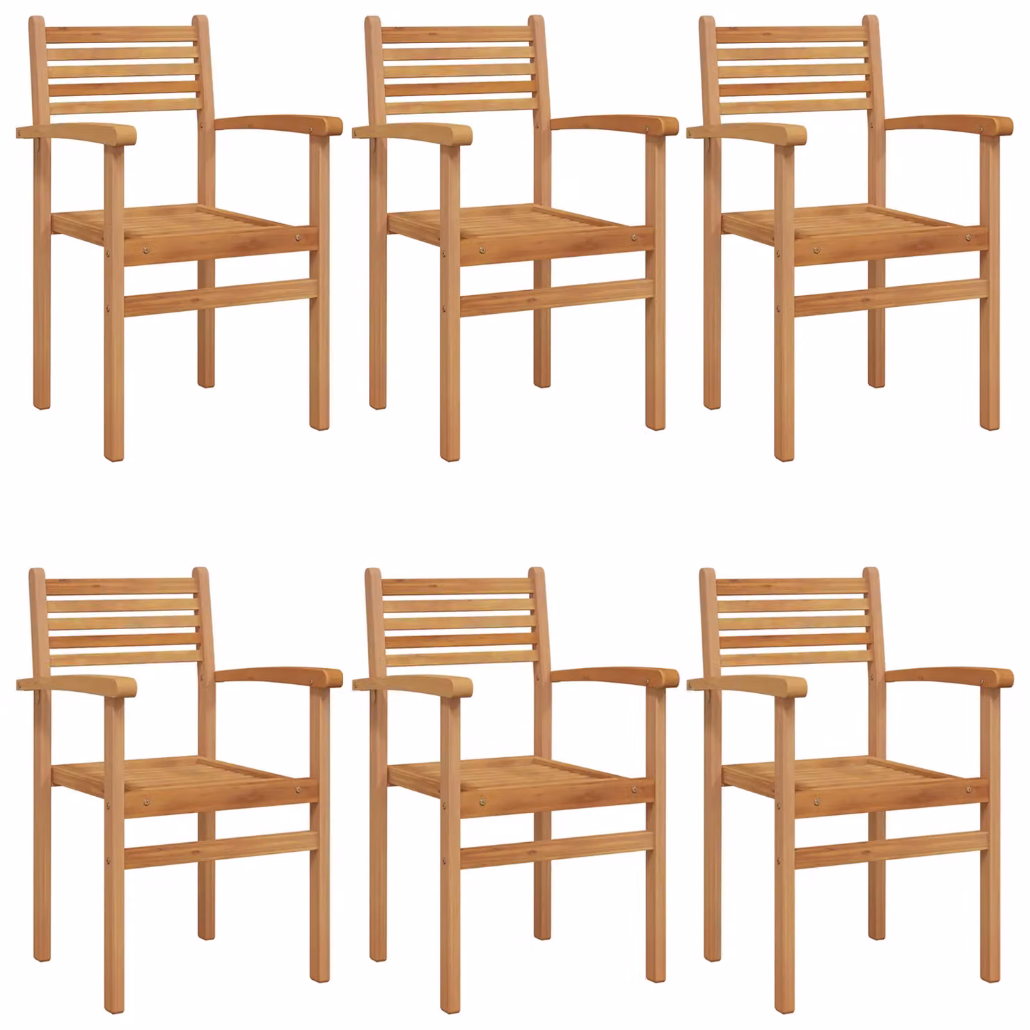 Berkfield Home Set of 6 Rustic Brown Teak Wood Stacking Garden Chairs, W/D/H: 55.5 x 55.5 x 90 cm – 2