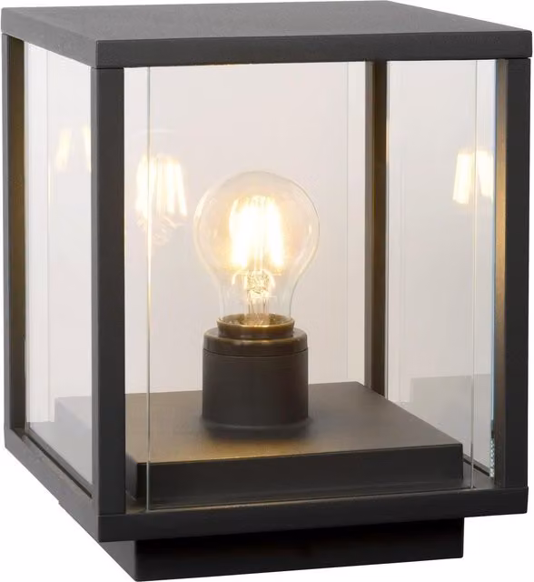 Lucide Claire Dimmable Vintage Outdoor LED Pedestal Light, Black with Transparent Glass, H 60.0 x W 24.5 x D 24.5 cm