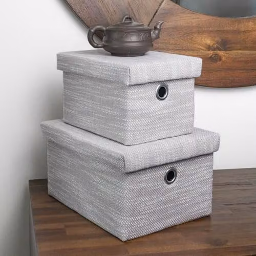 JVL Serena Set of 2 Open Weave Fabric Storage Baskets with Lids and Handles, Grey, W/D/H: 29.0 x 23.0 x 16.0 cm – 3