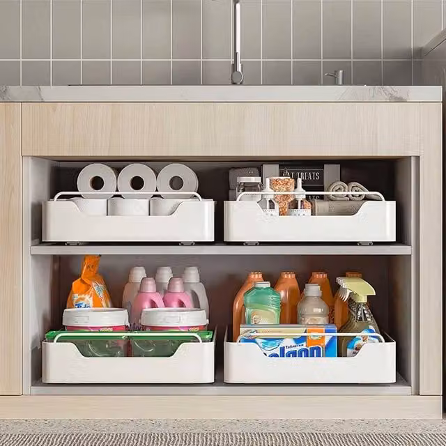 EONLION Metal Pull Out Kitchen Drawer in White, W/D/H: 25 x 43 cm