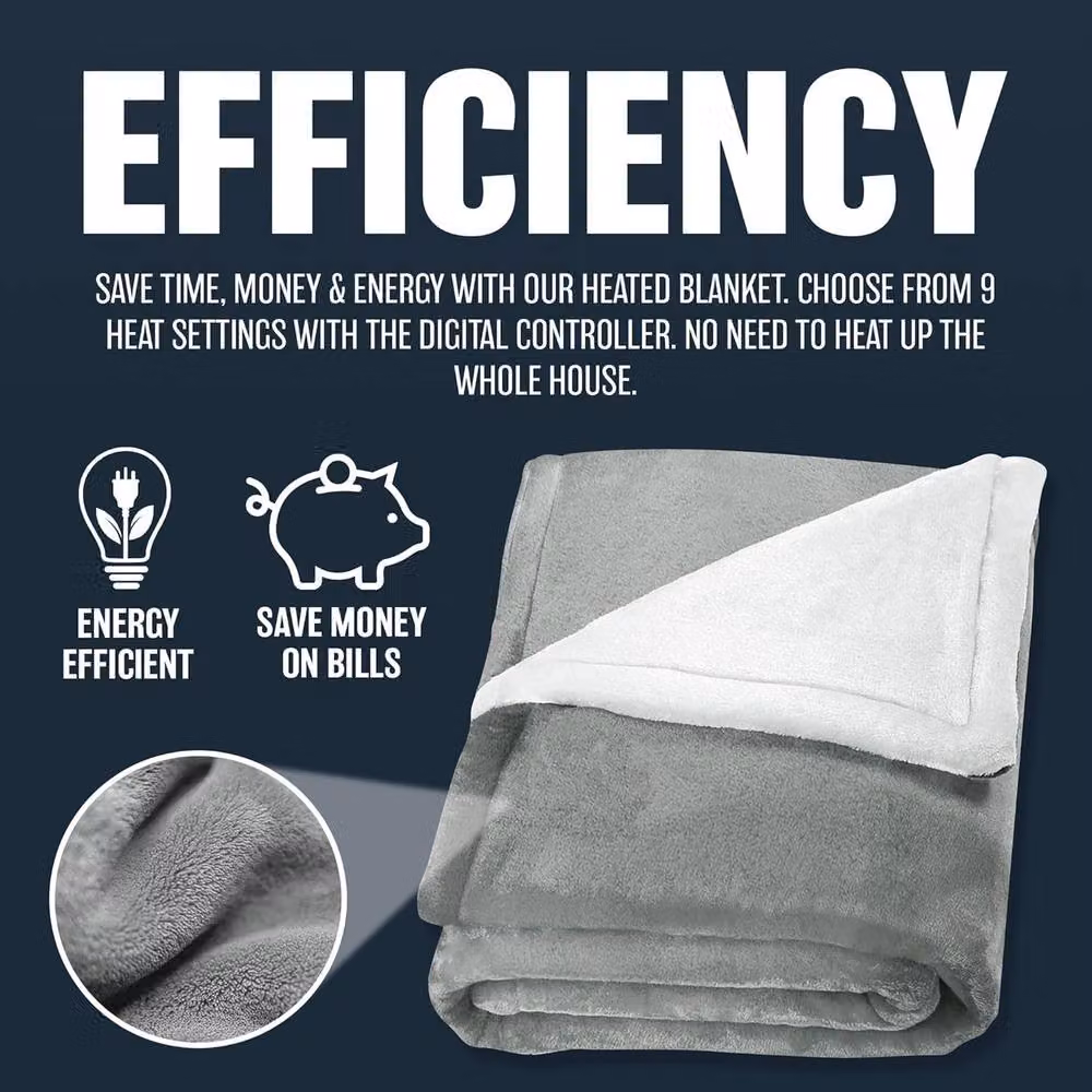 BARGAINS-GALORE Extra Large Plush Electric Heated Blanket Throw in Dark Grey, W: 130 cm, L: 180 cm – 7