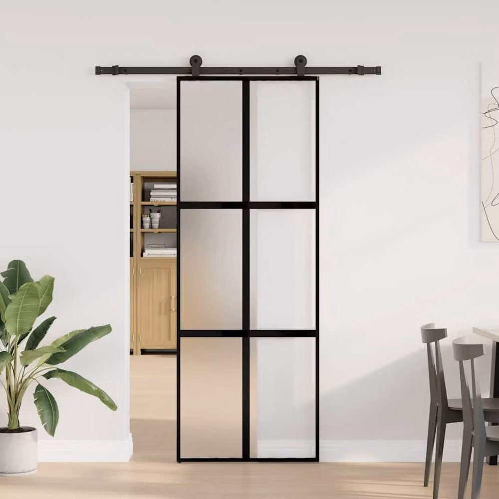 Berkfield Home Black Industrial Sliding Door with Hardware Set, Tempered Glass and Aluminium, W: 76 cm, H: 205 cm – 2