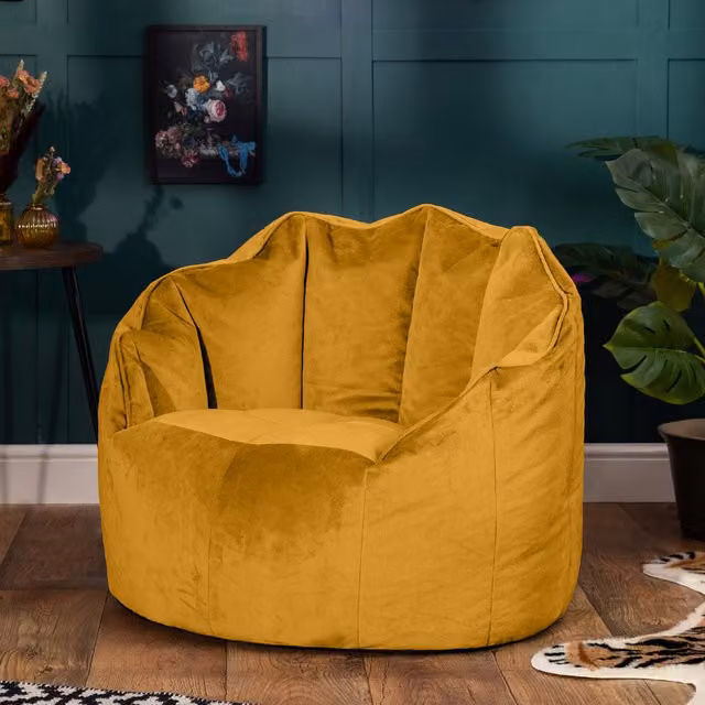 icon Sirena Velvet Bean Bag Accent Chair in Yellow