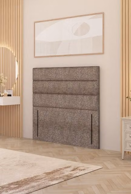 Somnior Chambery Small Double Floor Standing Divan Headboard in Brown Upholstered Tweed Fabric