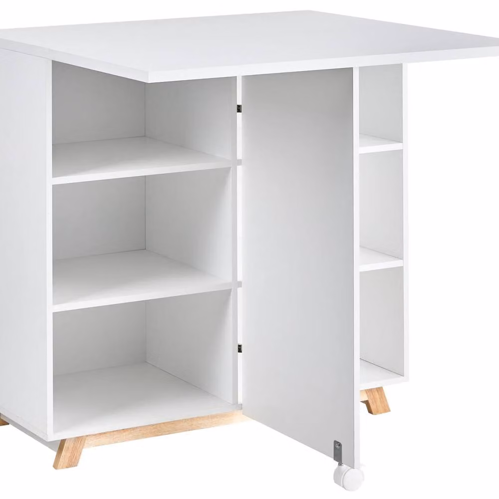 Wyld and Coco White Fold-Down Secretary Desk with Hidden Cabinet and Open Shelves, W/D/H: 80 x 40 x 74 cm – 2