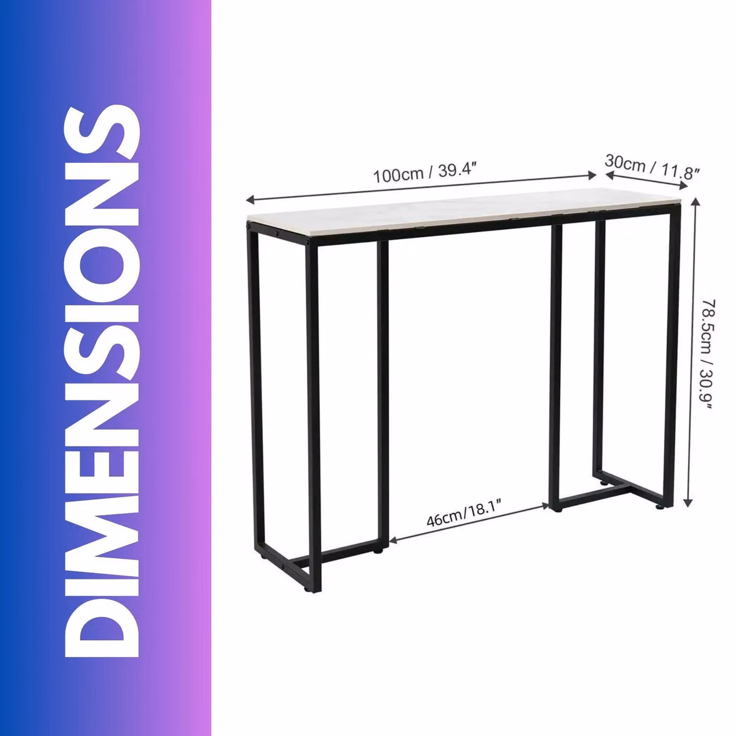 FURNOS White Marble and Metal Console Table for Hallways and Entryways, W/D/H: 78.5 x 30 x 30 cm – 2