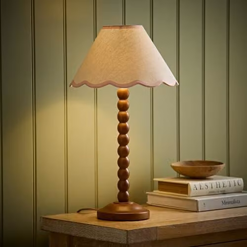 ValueLights Bobbin Walnut Table Lamp with Pink Fabric Linen Shade – 2