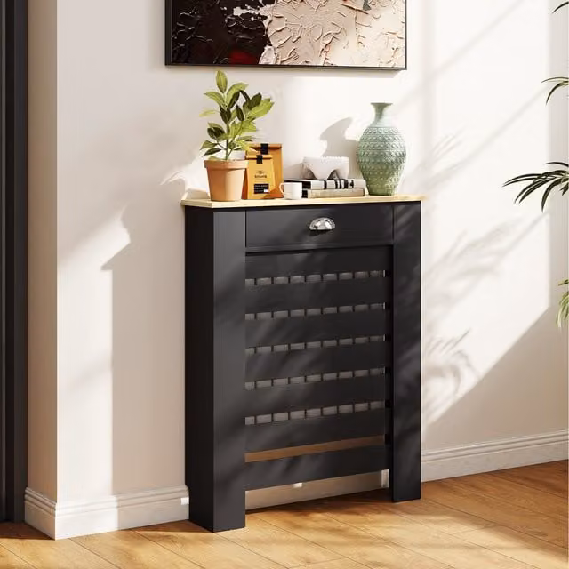 HOMCOM Radiator Cover with Drawer, Modern Horizontal Slatted Grill, Black, Width: 78 cm