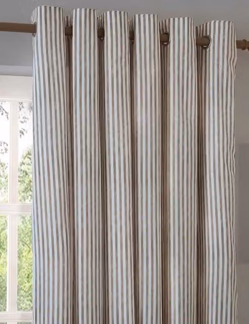 YARD Hebden Brown Mix Striped Pure Cotton Opaque Eyelet Curtains H: 183 cm, W: 168 cm