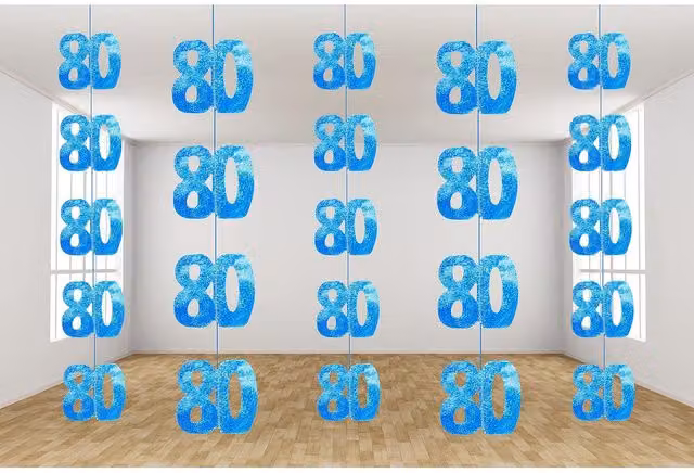 Shatchi 80th Birthday Hanging Pennant String in Shine Blue