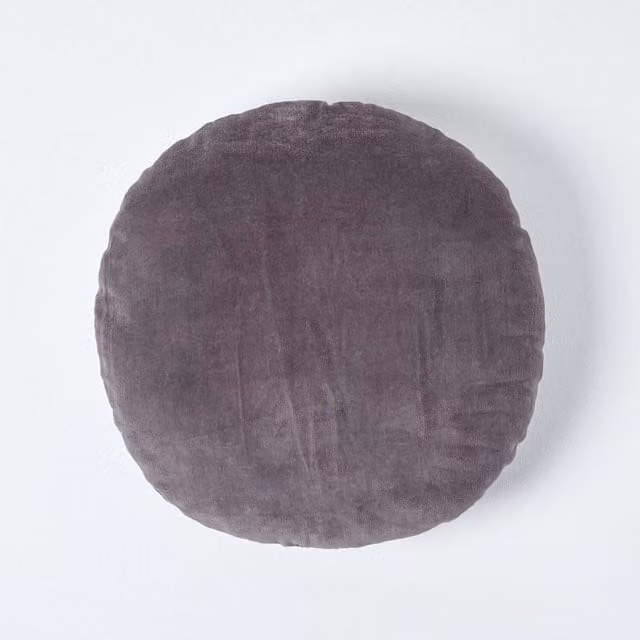 Homescapes Velvet Round Cushion in Grey and Orange, Diameter: 40 cm