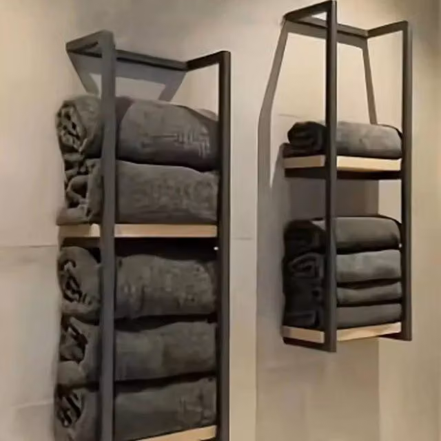 EONLION 2 Tier Wall Mounted Black Towel Storage Rack – 1