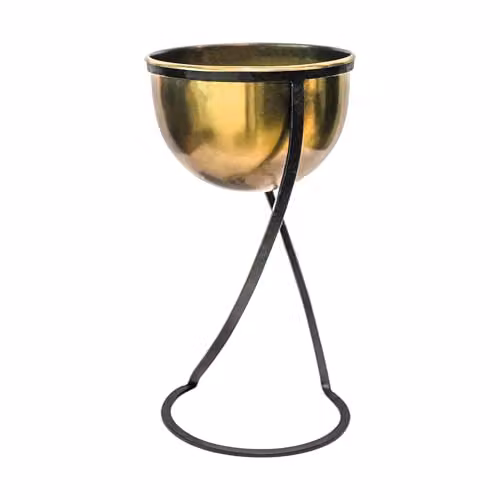 Ivyline Kensington Round Metal Planter on Stand in Gold, H 42 cm x W 14 cm – 2