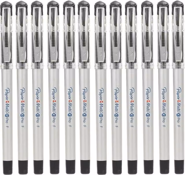 Paper Mate Pro X1 Gel Pens with Fine Point and Grip, Black Ink, Pack of 100