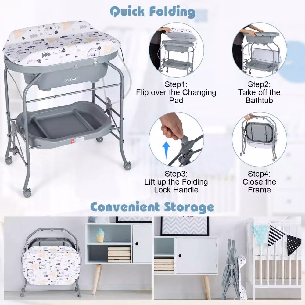 Costway Folding Infant Diaper Changing Nursery Station in Grey – 3
