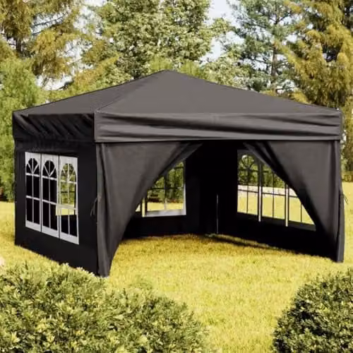 vidaXL Folding Party Tent with Sidewalls and Windows, Black and Silver, W: 300 cm, D: 300 cm, H: 245 cm – 1