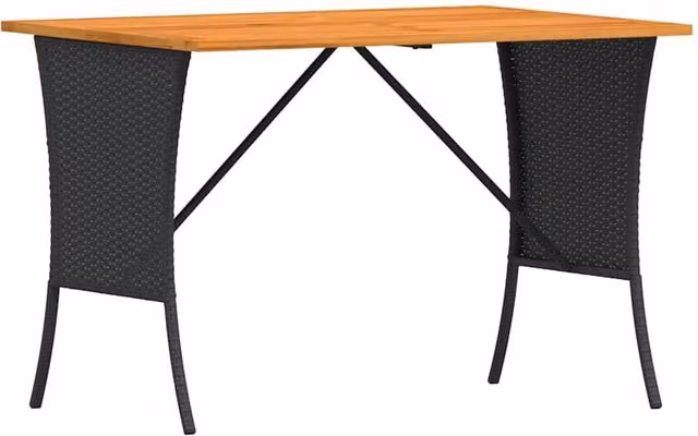 Berkfield Home Garden Table with Acacia Wood Top and Black Poly Rattan, W/D/H: 105 x 75 x 72 cm – 1