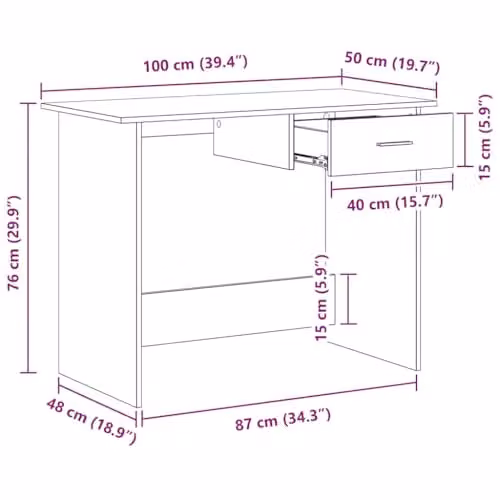 vidaXL Writing Desk in Brown Oak, W/D/H: 100 x 50 x 76 cm – 3