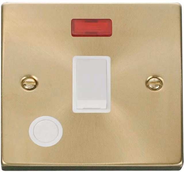 SE HOME Satin Brushed Brass 1 Gang 20A DP Surface Switch with Flex and Neon in White and Gold