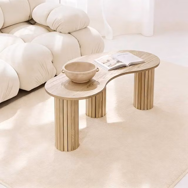 OHS Madison Ribbed Irregular Coffee Table in Light Oak and Beige Engineered Wood