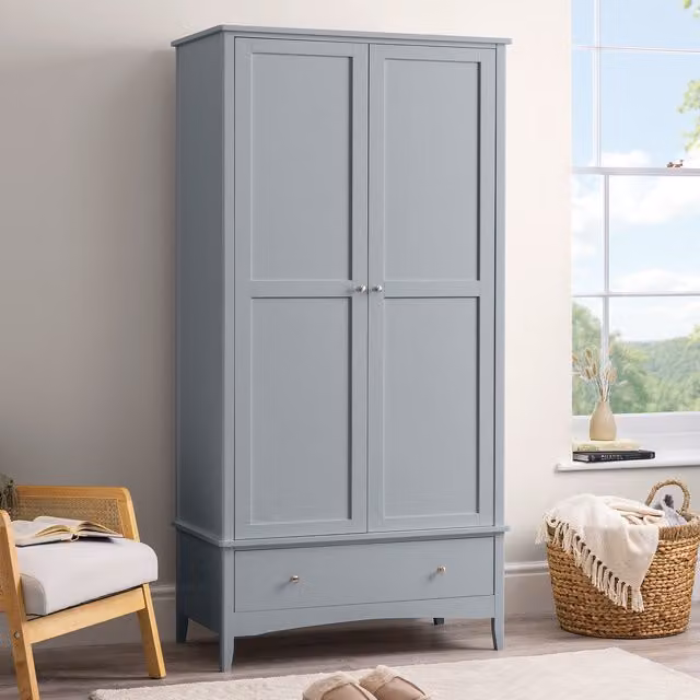 Christow Classic 2 Door 1 Drawer Bedroom Wardrobe with Soft Close Doors in Grey and White, H 185 x W 94.5 x D 50 cm