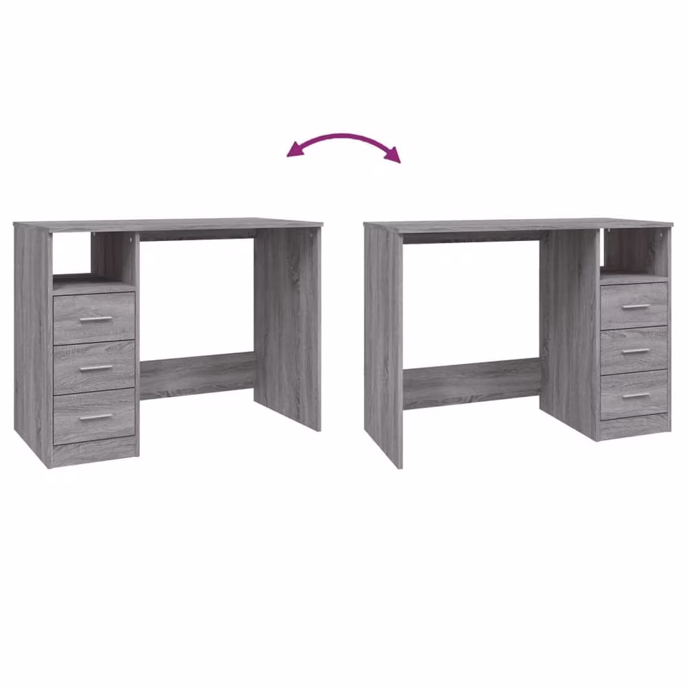 Berkfield Home Computer Desk with Drawers in Grey Sonoma, W/D/H: 102 x 50 x 76 cm – 4
