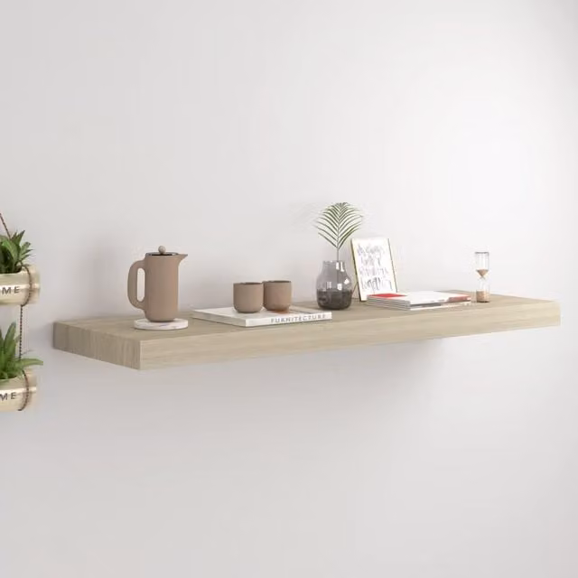 Berkfield Home Floating Wall Shelf, Oak, Brown, W: 80 cm, D: 23.5 cm, H: 3.8 cm