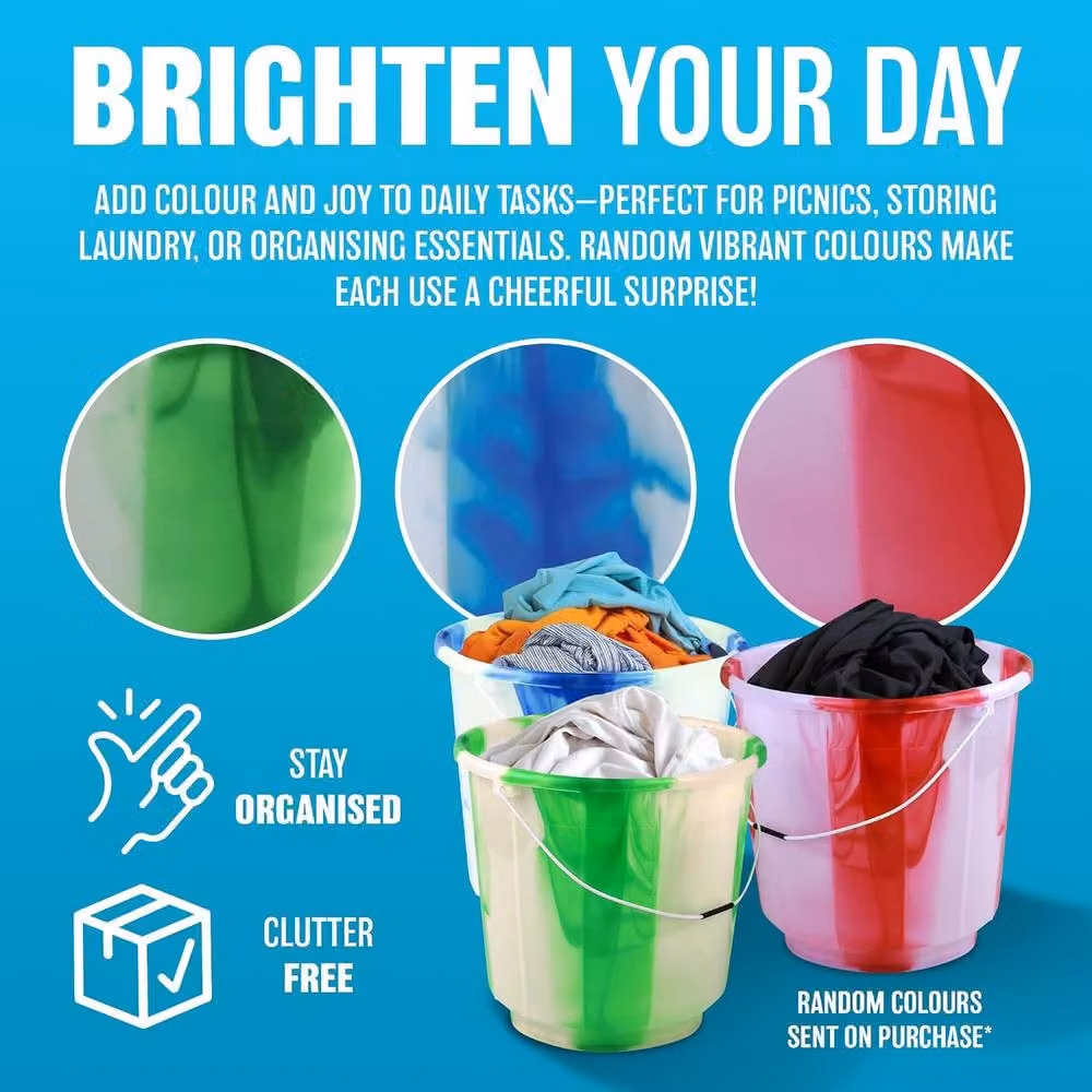 BARGAINS-GALORE Set of 2 Multipurpose Plastic Storage Buckets with Lids and Handles, Multicolour, 13 l each – 2