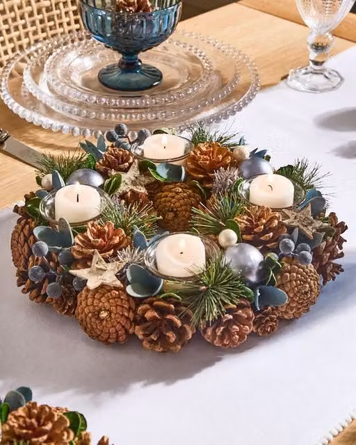 Dibor Moonlight Blue Round Glass Tealight Holder Table Centrepiece, Diameter: 30 cm – 1