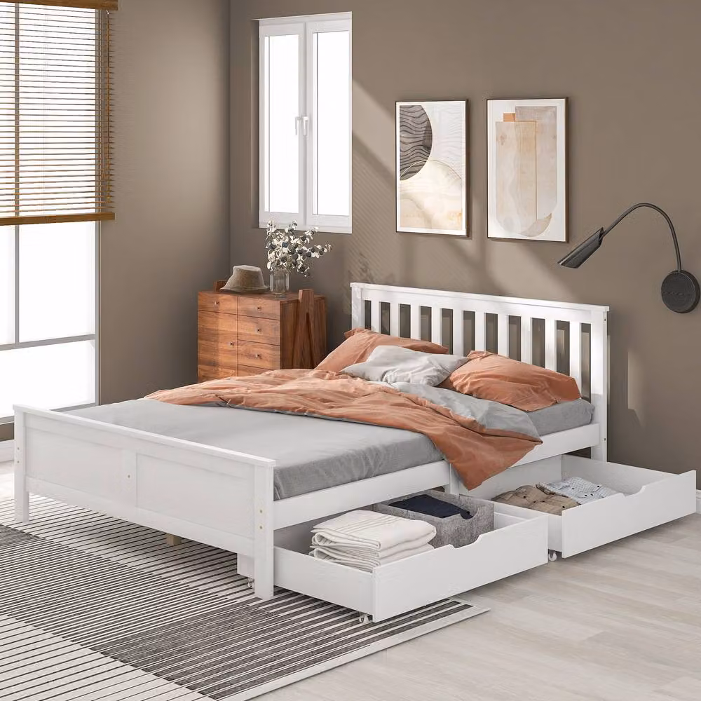 BTM White Solid Pine Wood Bed Frame with Storage Drawers, 140 x 200 cm – 2
