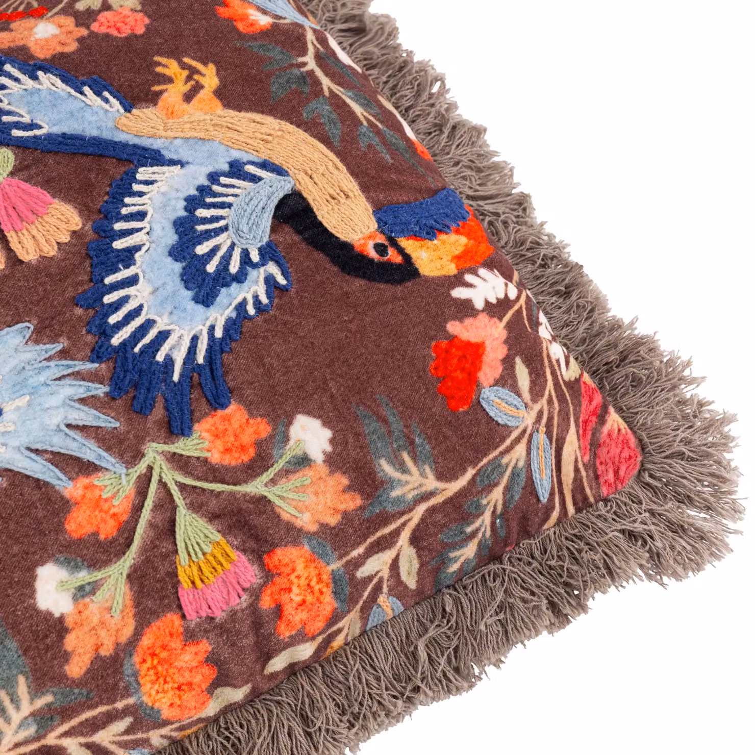 Riva Home Multicolour Graphic Animal Embroidered Velvet and Cotton Square Cushion W/D/H: 45 x 45 x 45 cm – 3