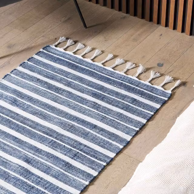 Wyld and Coco Blue Striped Handwoven Rectangular Indoor Outdoor Rug W: 80 cm, L: 150 cm – 1