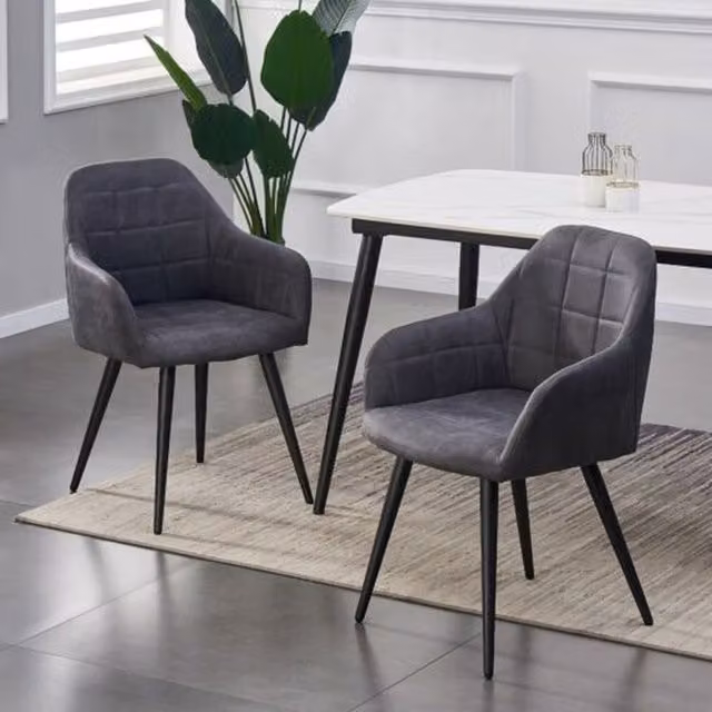 Mcc Direct Adrian Set of 2 Modern Faux Suede Leather Dining Chairs in Grey and Black