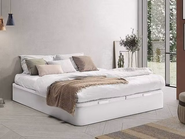 YSMÉE HESTIA Ottoman Storage Bed Base in Matt White, W/D/H: 180 x 200 x 30 cm – 1