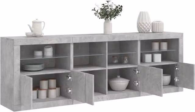 Berkfield Home Modern Sideboard with Integrated LED Lights in Concrete Grey, W/D/H: 202 x 37 x 67 cm