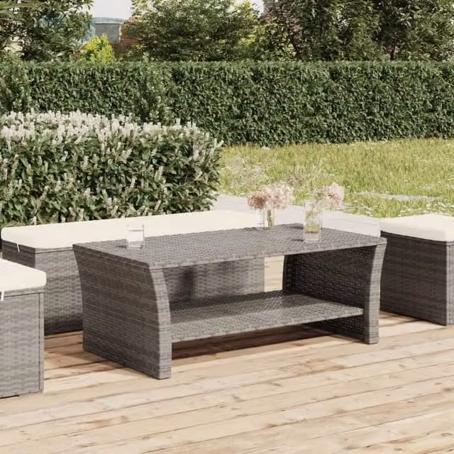 Berkfield Home Grey Poly Rattan Coffee Table W: 100 cm, D: 50 cm, H: 40 cm – 1