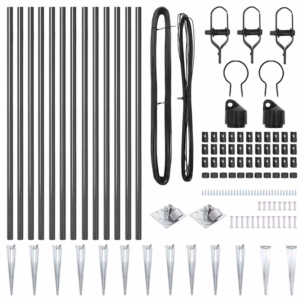 vidaXL Set of 13 Round Grey Metal and Plastic Fence Posts, Height: 66 cm – 4