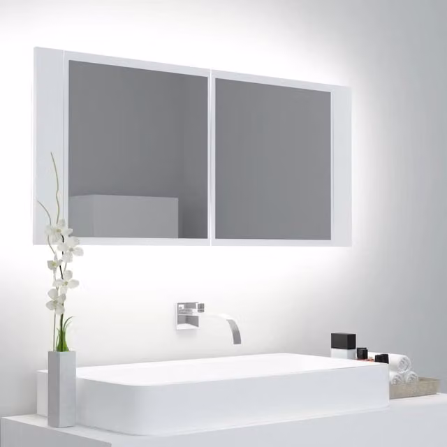 Berkfield Home LED Bathroom Mirror Cabinet in White, W/D/H: 100 x 12 x 45 cm