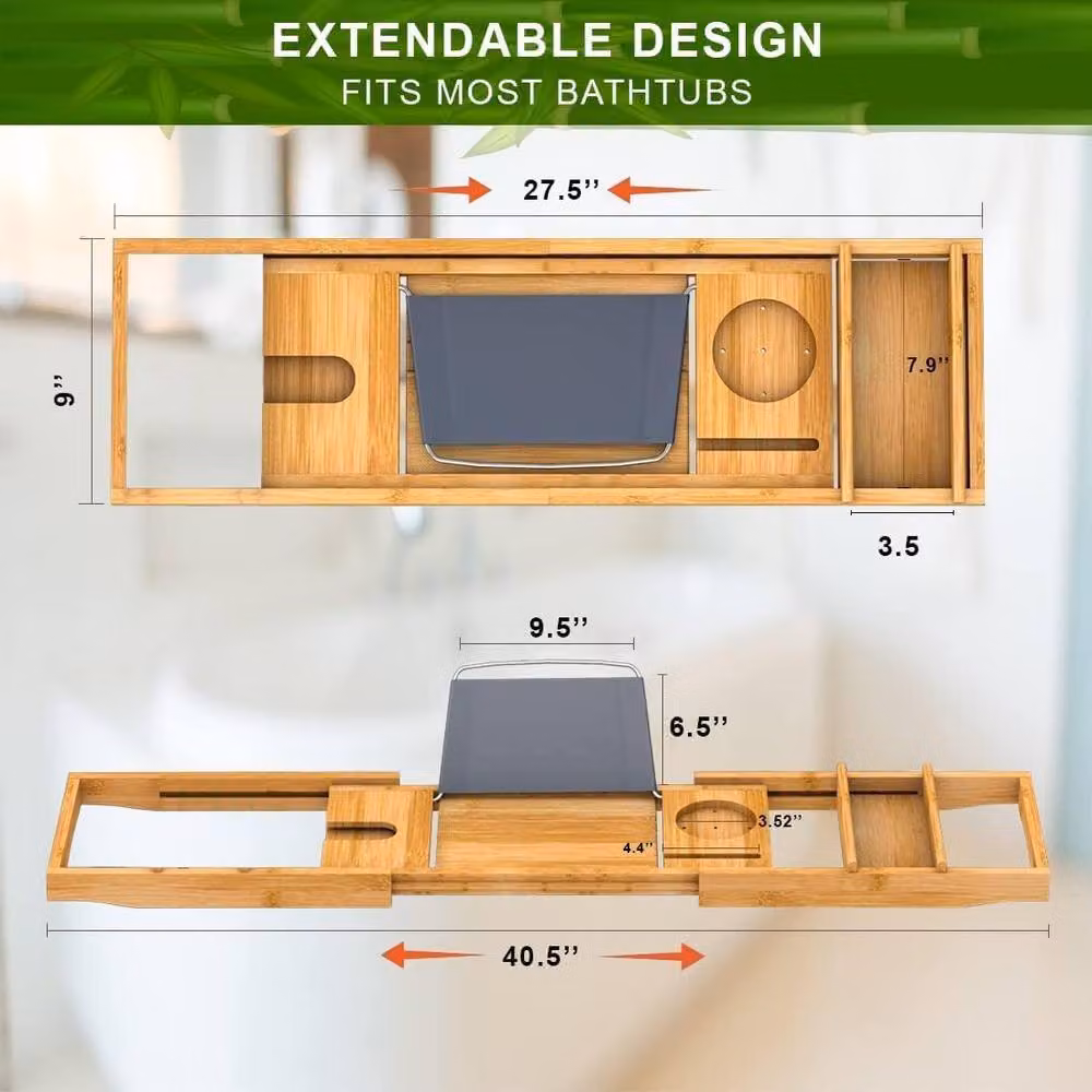 MANTRARAJ Adjustable Bamboo Bath Caddy and Wood Bathtub Rack in Brown – 3