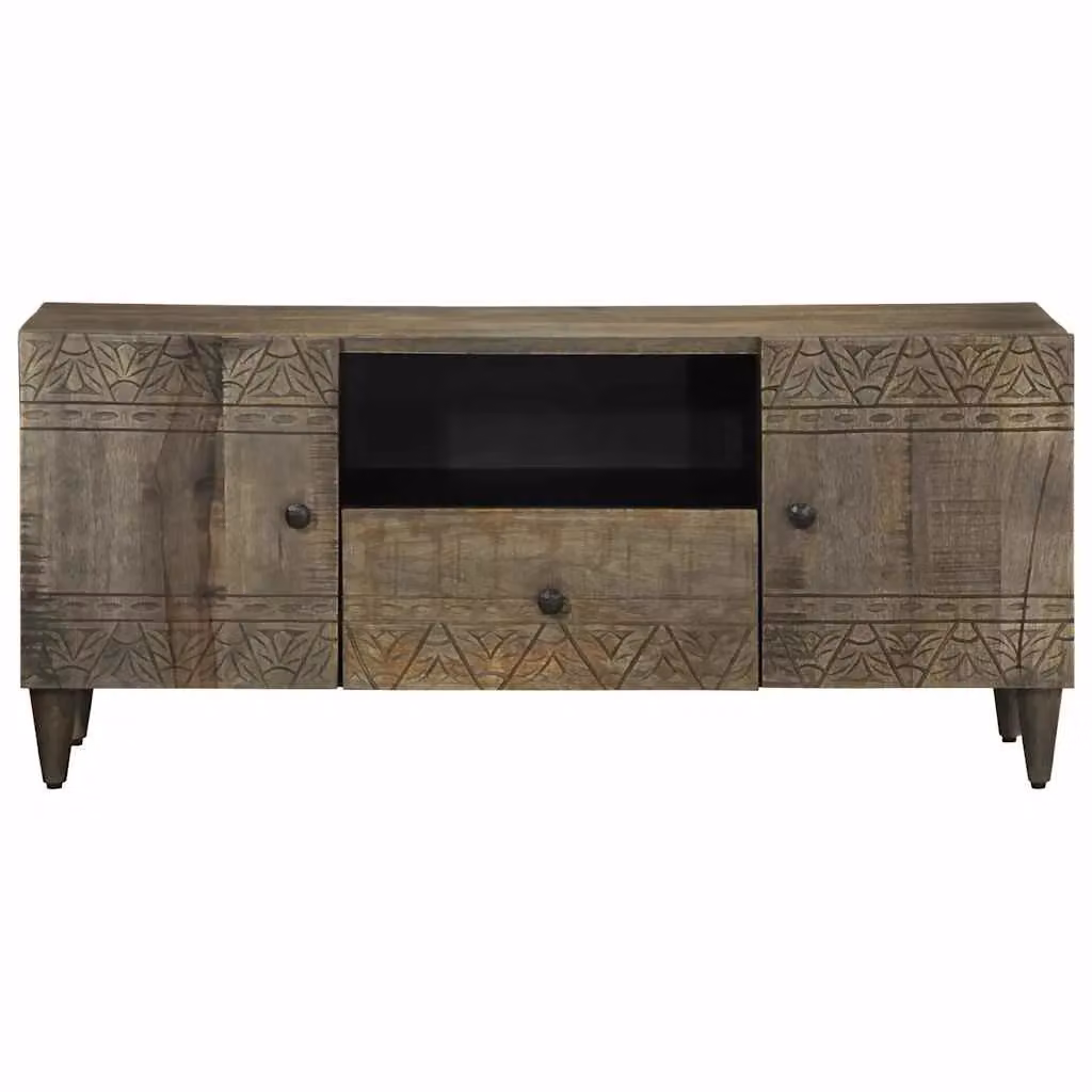 Berkfield Home Mango Wood TV Cabinet in Light Grey, W: 105 cm, D: 33.5 cm, H: 46 cm – 2