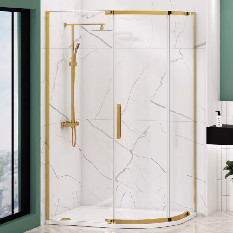 Royal Bathrooms Chelsea Single Door Offset Quadrant Shower Enclosure with 8mm Easy Clean Glass, Brushed Brass, W: 120 cm, D: 80 cm, H: 195 cm