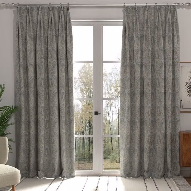 Tegola Made to Measure Duckegg Blue Floral Blackout Chenille Fabric Curtain Panel