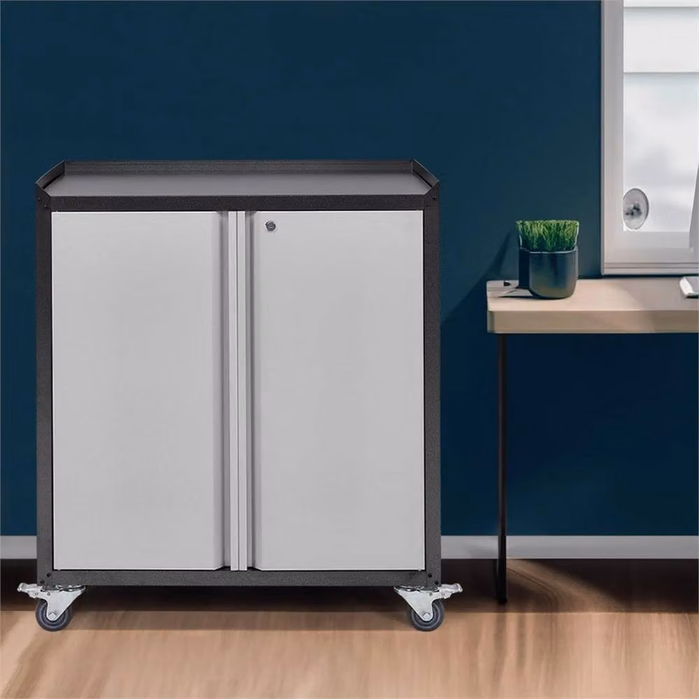 Nordara Grey Metal 2-Door Lockable Cabinet with Adjustable Shelves and Hinged Doors – 4