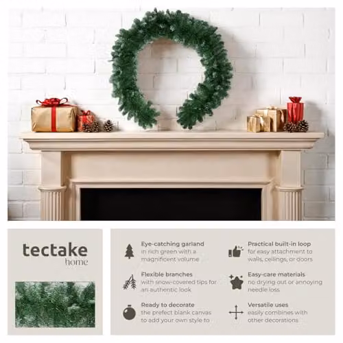 tectake Christmas Garland with Frosted Tips and High Volume in Green, 270 cm – 2