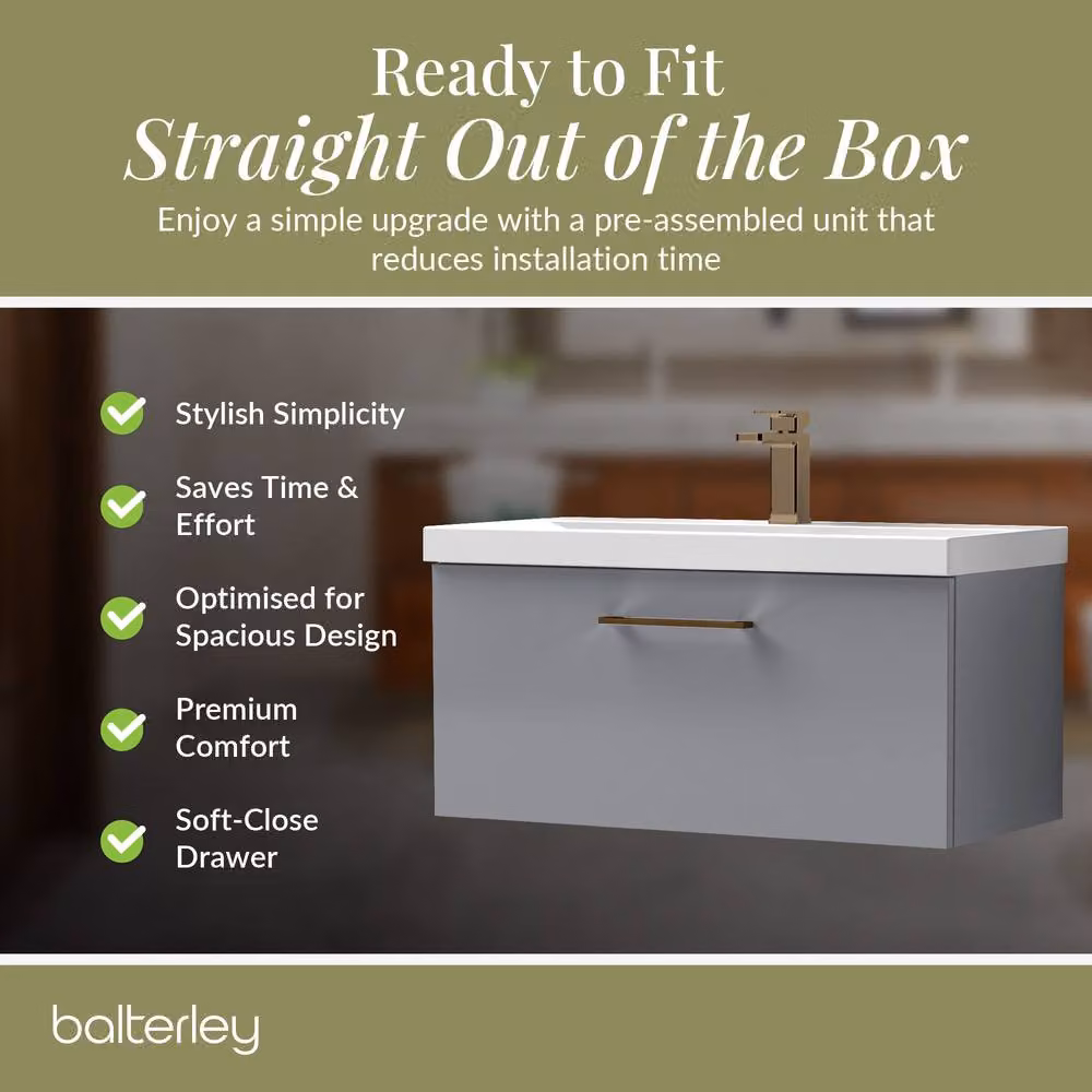 Balterley 800mm Wall Hung 1 Drawer Vanity Basin Unit in Satin Grey with Bronze Handle – 4
