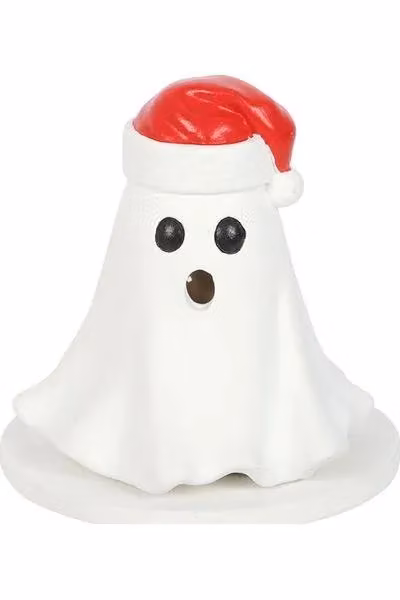 KDMD Ghost with Santa Hat Ceramic Tealight and Incense Cone Holder in White – 2